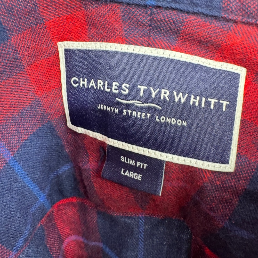 Charles Tyrwhitt  Flannel Shirt Mens Large Slim Fit Plaid Cotton Pocket Casual - Picture 5 of 9